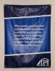 Hanging blue vinyl banner with grommets, IPI logo and text about IPIs quality products and mission.