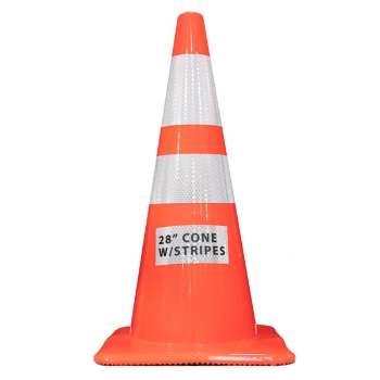 Orange traffic cone with two reflective stripes