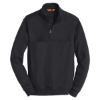 Black half-zip long sleeve job shirt with orange cornerstone neck label.