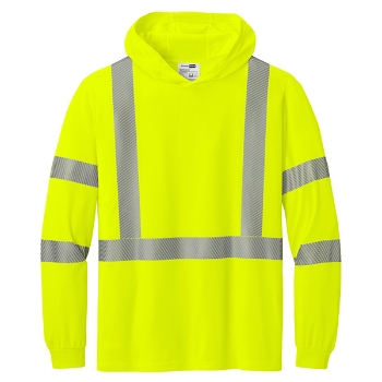 Safety yellow pullover hoodie with Class 3 segmented reflective taping