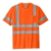 Short sleeve safety orange t-shirt with left chest pocket and class 3 reflective segmented taping