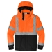 Safety Orange bomber jack with black bottom, cuffs, and reflective striping