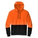 Safety Orange pullover hoodie with black bottom and drawstrings