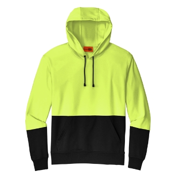 Safety Yellow pullover hoodie with black bottom and drawstrings