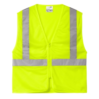 Safety yellow mesh zipper vest with Class 2 reflective taping