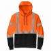 Safety Orange pullover hoodie with black bottom and drawstrings and reflective taping