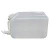 Translucent white plastic dispensing jug with a top cap, integrated handle, and front spigot.