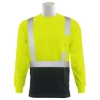 Safety Green Class 2 safety long sleeve shirt with left chest pocket and black bottom