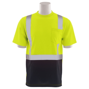 Short sleeve safety yellow mesh shirt with black bottom and Class 2 reflective taping