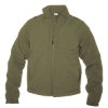 Olive green softshell full-zip jacket with a stand-up collar and zippered side pockets.
