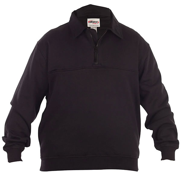 Black long-sleeve quarter-zip job shirt pullover with a folded collar.