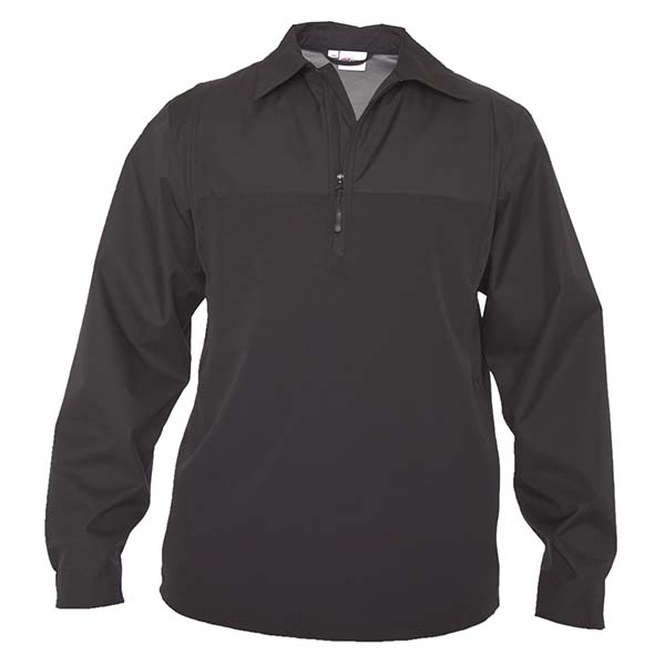 Black long-sleeve quarter-zip pinnacle shirt with a fold-over collar.