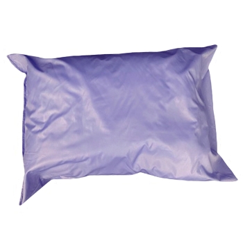 A purple-blue pillow with a smooth, wipeable vinyl cover against a white background.