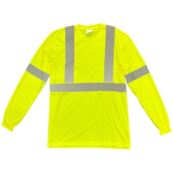 Safety Green long sleeve tee with Class 2 reflective striping