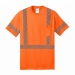 Short sleeve safety orange t-shirt with left chest pocket and class 2 reflective segmented striping