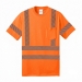 Short sleeve safety orange t-shirt with left chest pocket and class 3 reflective segmented striping