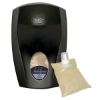 Black wall-mounted dispenser alongside a clear refill pouch of Indulgence foaming hand sanitizer.