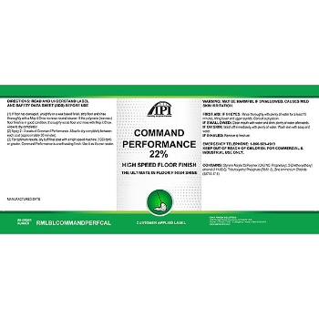 Green and white IPI Command Performance 22% High Speed Floor Finish product label.