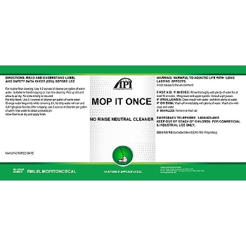 Green and white IPI Mop It Once No Rinse Neutral Cleaner product label.