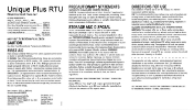 White printed label for Unique Plus RTU with directions and cautions.