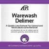 IPI Warewash Delimer 1-gallon product label featuring a white center with a purple top and bottom border, along with an illustration of stacked dishes.