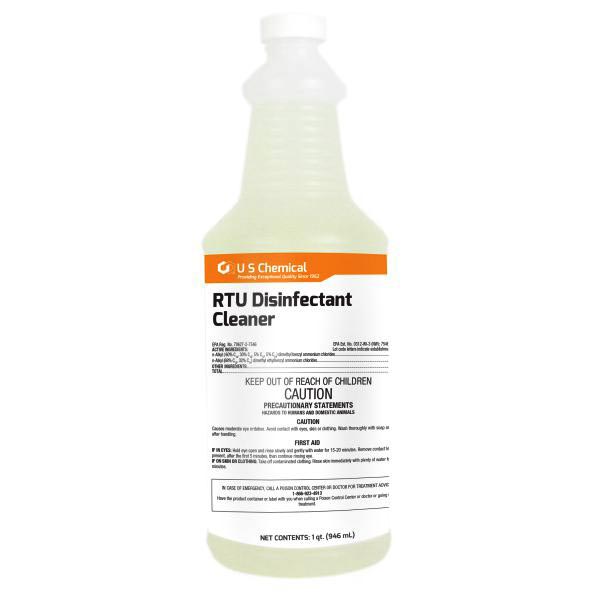 1-quart bottle of US Chemical RTU Disinfectant Cleaner with an orange and white label.