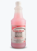 Clear quart bottle with pink bowl cleaner with red and white super bowl label. 