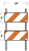 Two-rail Type II barricade with orange and white diagonal stripes amd dimensional indicators marking each rail as 8"x24".