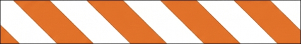 Type 3 barricade panel with alternating orange and white diagonal striping.