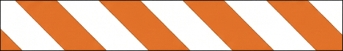 Type 3 barricade panel with alternating orange and white diagonal striping.