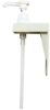 White wall-mounted bracket with an attached pump dispenser and long dip tube.
