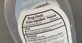 Close-up of a hand sanitizer Drug Facts label.