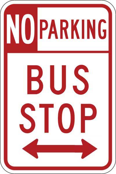 R7-107D: NO PARKING BUS STOP DBL ARW 12X18 