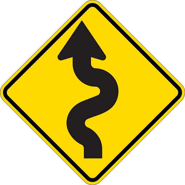 W1-5L: LEFT WINDING ROAD SYMBOL 18X18 