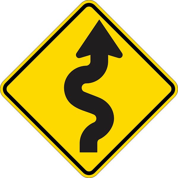 W1-5R: RIGHT WINDING ROAD SYMBOL 18X18 