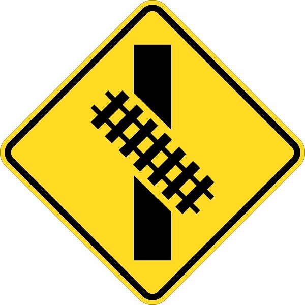 W10-12L: SKEWED CROSSING SYMBOL LEFT 18X18 