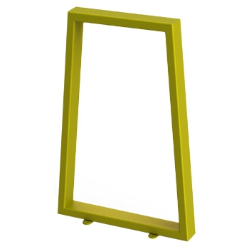 Yellow trapezoidal bike rack with surface mount feet at the bottom.
