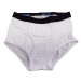 Pair of white men's brief underwear with a black waistband.
