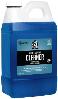 Quart bottle of blue MightyMix glass and surface cleaner with a white cap and black/blue label.